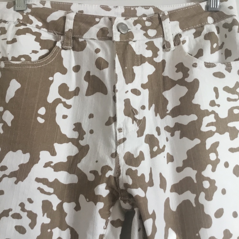 SAINTS & HEARTS brown cow print bell bottom flare jeans M 6 8 - Picture 3 of 5